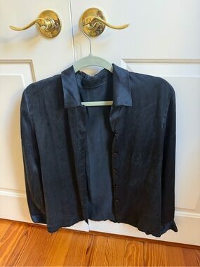 Women’s Black Silk Button-Down Shirt